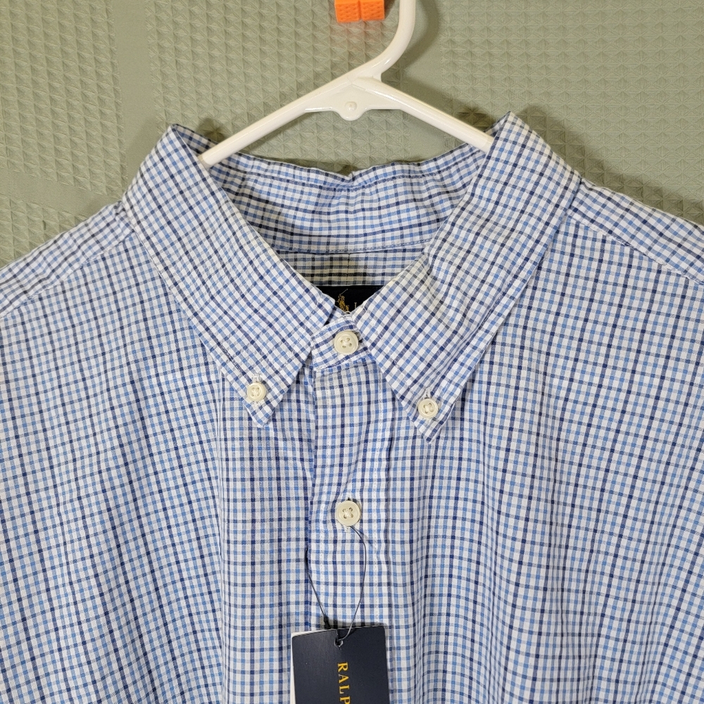 Ralph Lauren Blue Plaid Short Sleeve Button Down Shirt Pony Logo Size 2XB NWT